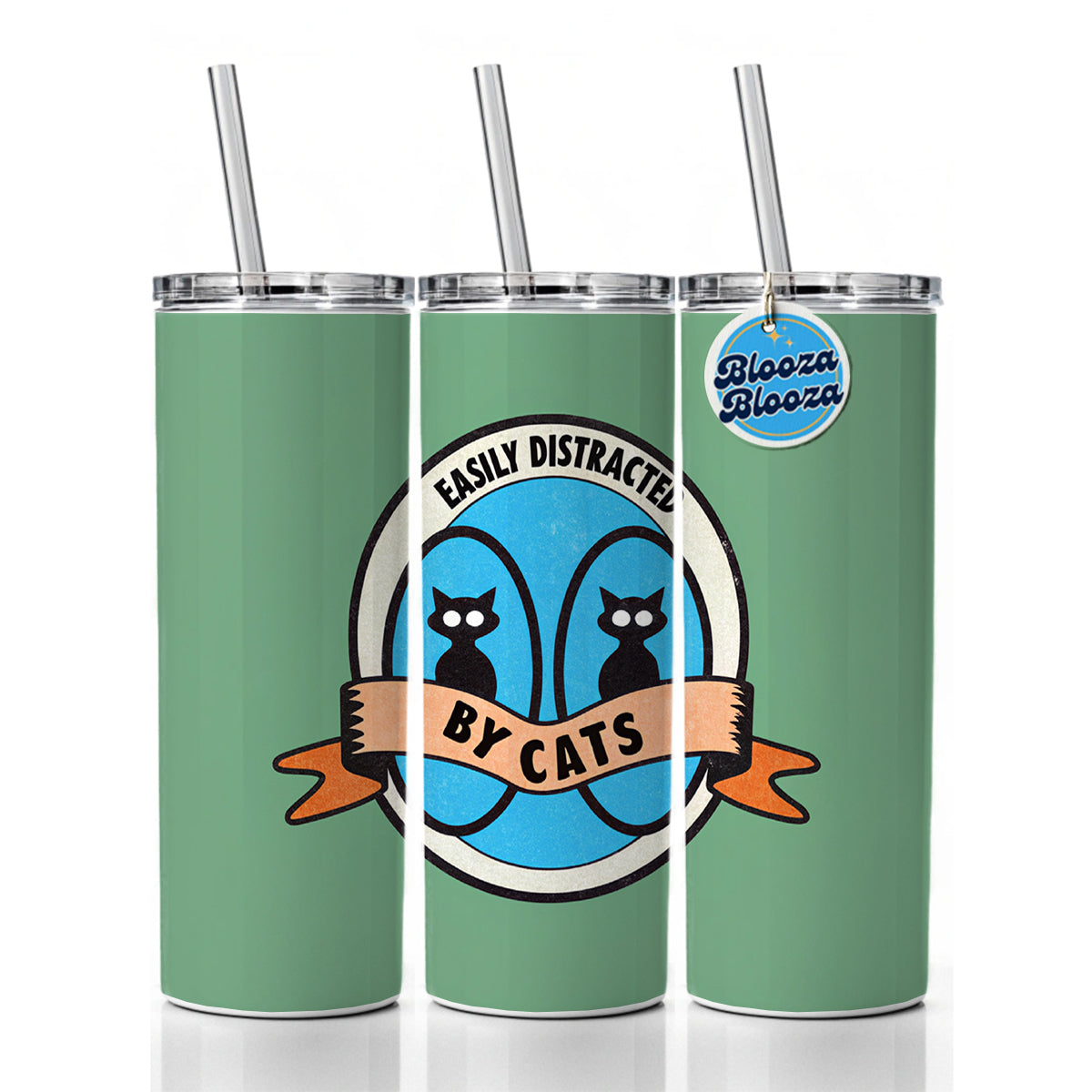 Easily Distracted By Cats Skinny Tumbler 20oz with Straw Insulated Water Bottle Gift