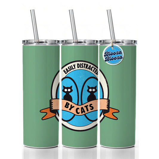 Easily Distracted By Cats Skinny Tumbler 20oz with Straw Insulated Water Bottle Gift