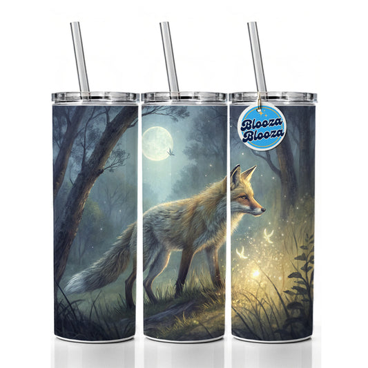 Fox At Night Skinny Tumbler 20oz with Straw Insulated Water Bottle Gift