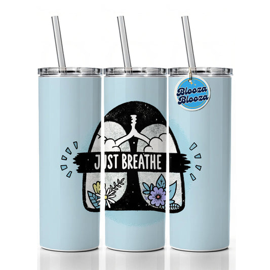 Just Breathe Skinny Tumbler 20oz with Straw Insulated Water Bottle Gift