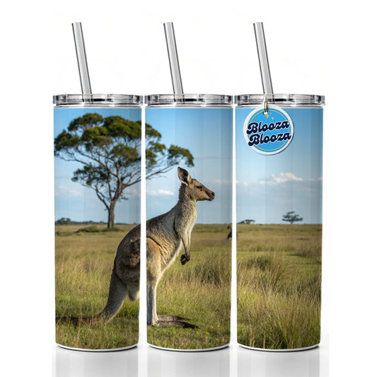 Kangaroo Australia Plain Skinny Tumbler 20oz with Straw Insulated Water Bottle Gift