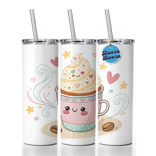 Kawaii Latte Coffee Skinny Tumbler 20oz with Straw Insulated Water Bottle Gift