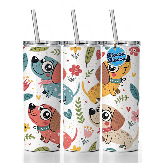 Kawaii Sweet Dogs Skinny Tumbler 20oz with Straw Insulated Water Bottle Gift