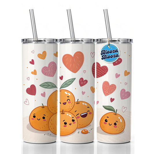 Kawaii Tangerines Hearts Skinny Tumbler 20oz with Straw Insulated Water Bottle Gift