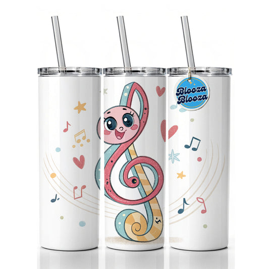 Kawaii Treble Clef Music Skinny Tumbler 20oz with Straw Insulated Water Bottle Gift