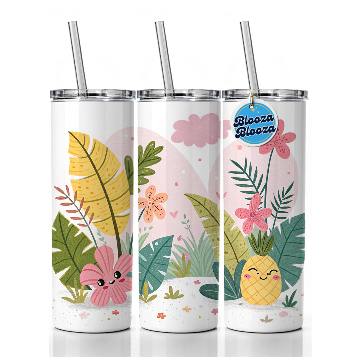 Kawaii Tropical Plants Skinny Tumbler 20oz with Straw Insulated Water Bottle Gift