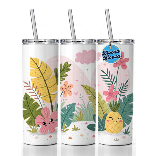 Kawaii Tropical Plants Skinny Tumbler 20oz with Straw Insulated Water Bottle Gift