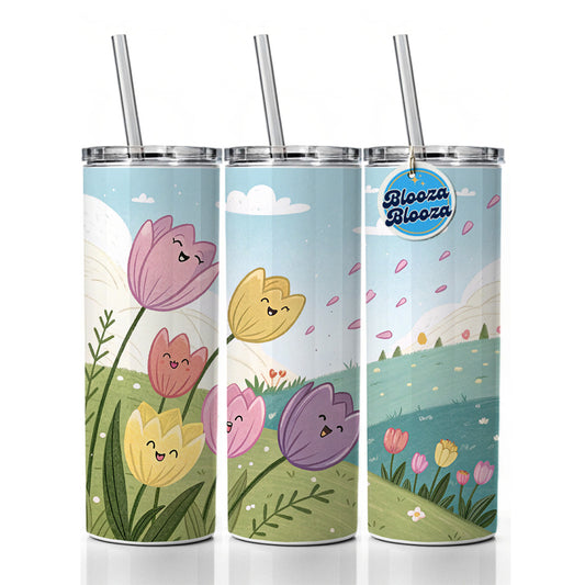 Kawaii Tulips Flowers Skinny Tumbler 20oz with Straw Insulated Water Bottle Gift