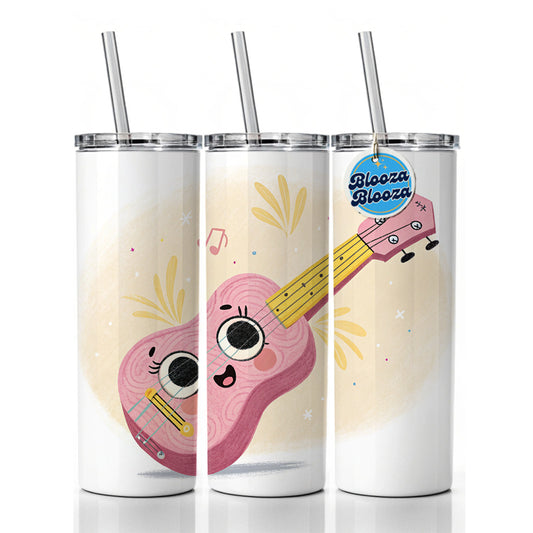 Kawaii Ukulele Pink Music Skinny Tumbler 20oz with Straw Insulated Water Bottle Gift