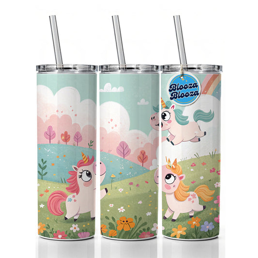 Kawaii Unicorns Skinny Tumbler 20oz with Straw Insulated Water Bottle Gift