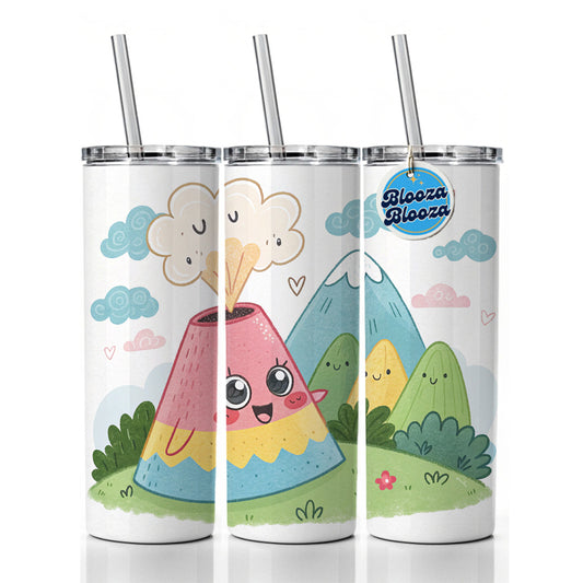 Kawaii Volcano Skinny Tumbler 20oz with Straw Insulated Water Bottle Gift