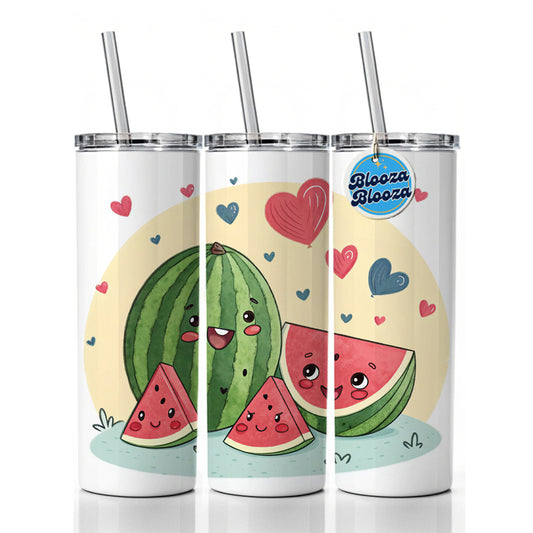 Kawaii Watermelon Hearts Skinny Tumbler 20oz with Straw Insulated Water Bottle Gift