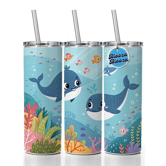 Kawaii Whales Skinny Tumbler 20oz with Straw Insulated Water Bottle Gift