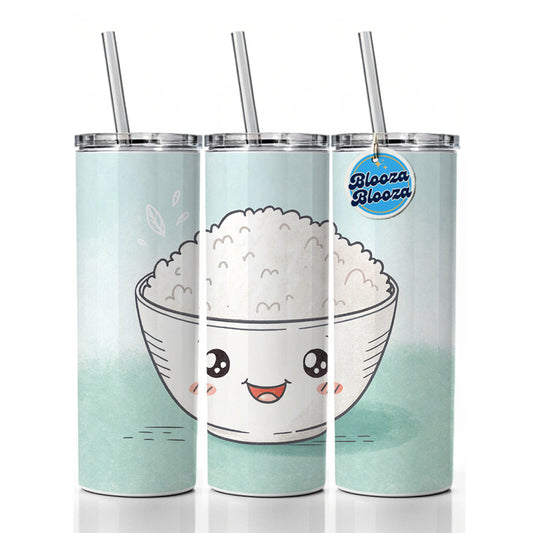 Kawaii White Rice Bowl Skinny Tumbler 20oz with Straw Insulated Water Bottle Gift