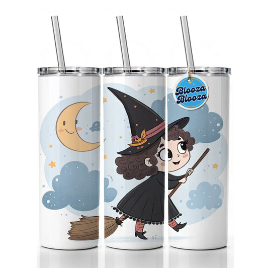 Kawaii Witch Broom Halloween Skinny Tumbler 20oz with Straw Insulated Water Bottle Gift