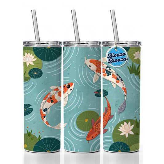 Koi Fish Swimming In Pond Skinny Tumbler 20oz with Straw Insulated Water Bottle Gift