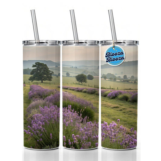 Lavender Flowers Field Skinny Tumbler 20oz with Straw Insulated Water Bottle Gift