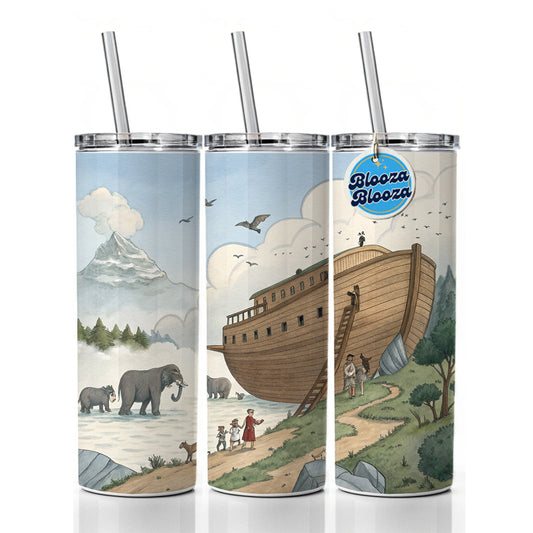 Noah's Ark Animals Skinny Tumbler 20oz with Straw Insulated Water Bottle Gift