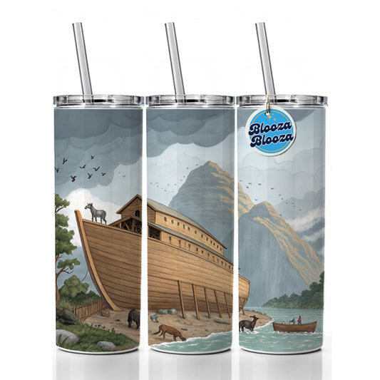 Noah's Ark Drawing Skinny Tumbler 20oz with Straw Insulated Water Bottle Gift