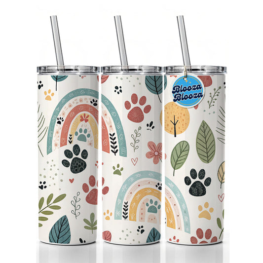 Paw Prints Cute Rainbows Skinny Tumbler 20oz with Straw Insulated Water Bottle Gift