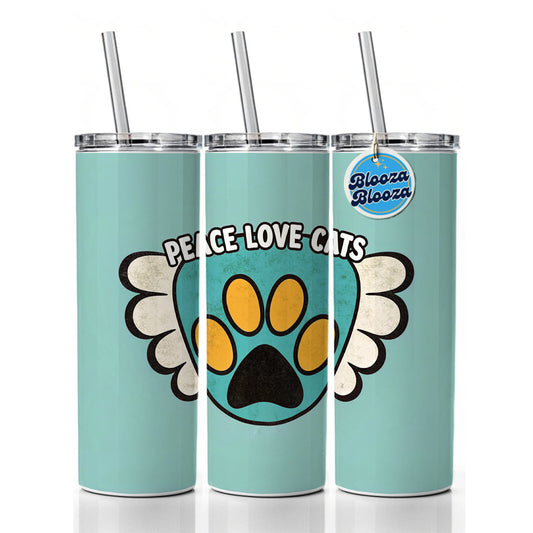 Peace Love Cats Cute Skinny Tumbler 20oz with Straw Insulated Water Bottle Gift