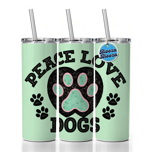 Peace Love Dogs Cute Skinny Tumbler 20oz with Straw Insulated Water Bottle Gift