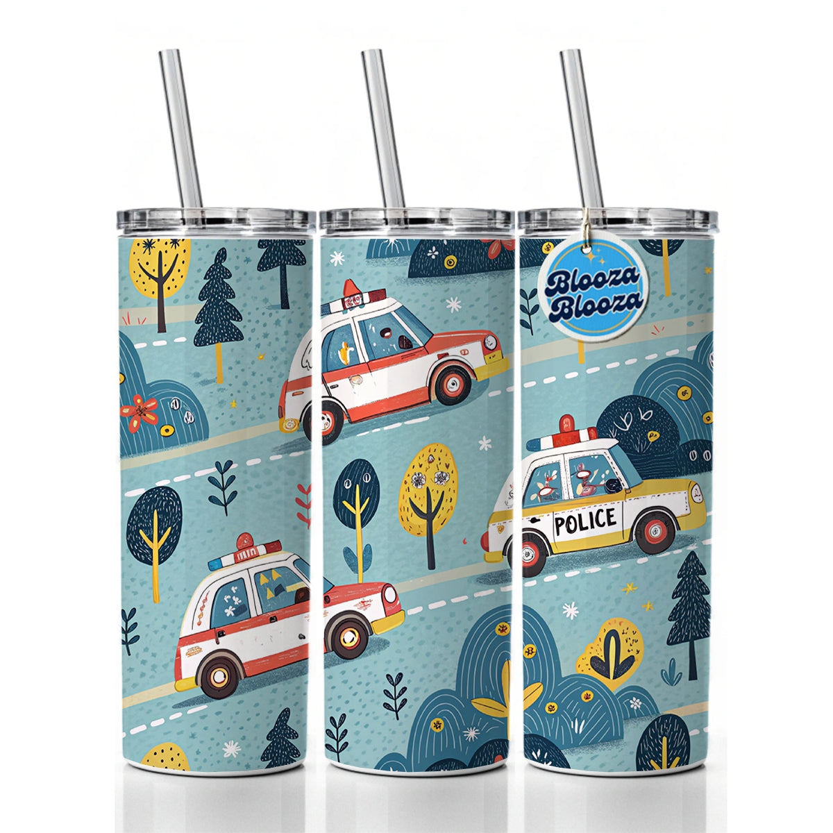 Police Cars Cute Skinny Tumbler 20oz with Straw Insulated Water Bottle Gift