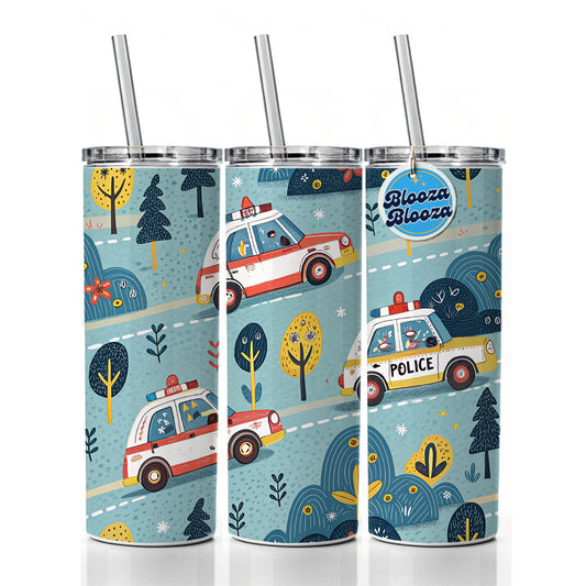 Police Cars Cute Skinny Tumbler 20oz with Straw Insulated Water Bottle Gift