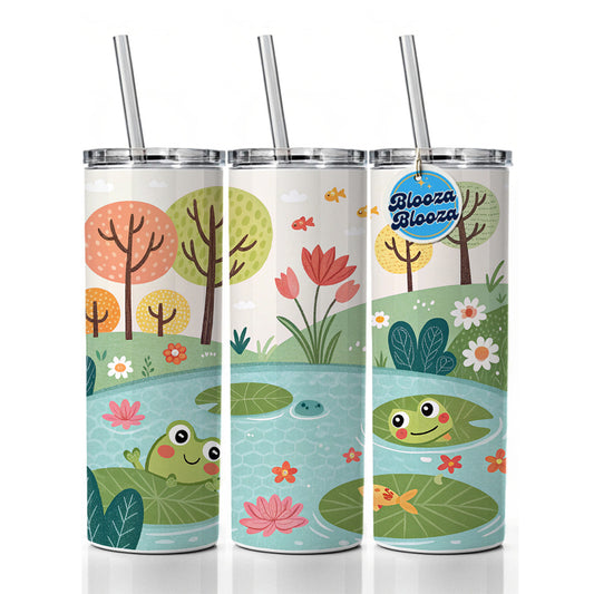 Pond And Frogs Skinny Tumbler 20oz with Straw Insulated Water Bottle Gift