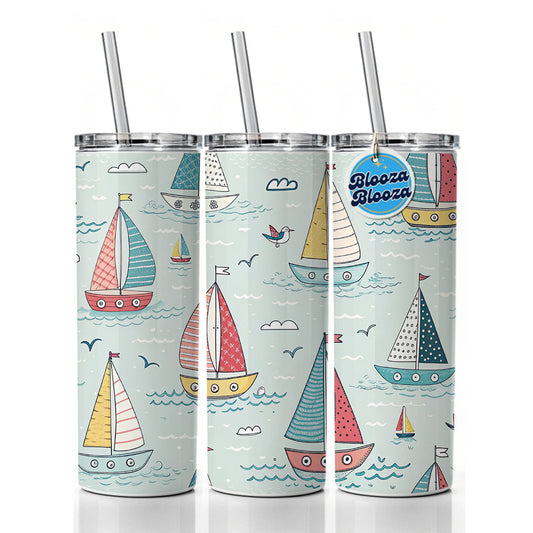 Sailboats Scattered Skinny Tumbler 20oz with Straw Insulated Water Bottle Gift