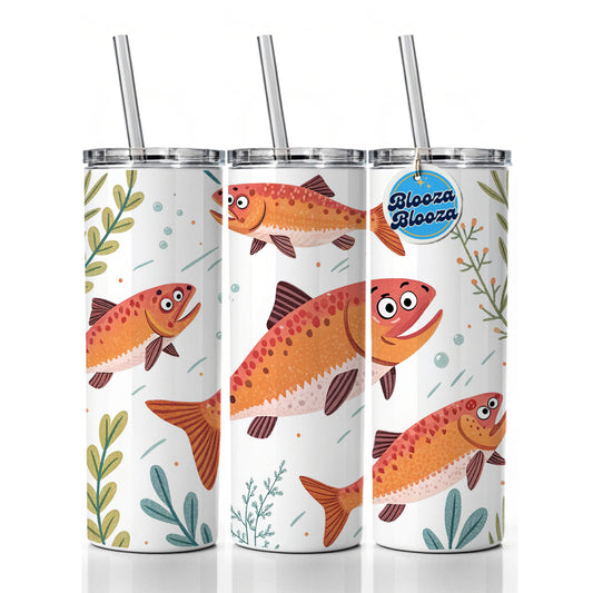 Salmon Fish Fishing Cute Skinny Tumbler 20oz with Straw Insulated Water Bottle Gift
