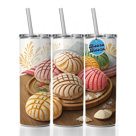 Scattered Conchas Pastry Mexican Sweet Breads Skinny Tumbler 20oz with Straw Insulated Water Bottle Gift