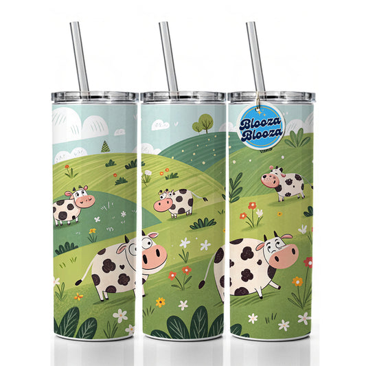 Scattered Cows Skinny Tumbler 20oz with Straw Insulated Water Bottle Gift