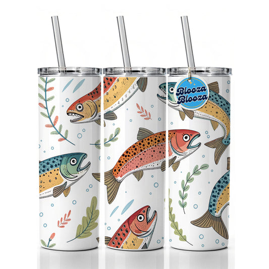 Trout Fish Swimming Fishing Skinny Tumbler 20oz with Straw Insulated Water Bottle Gift