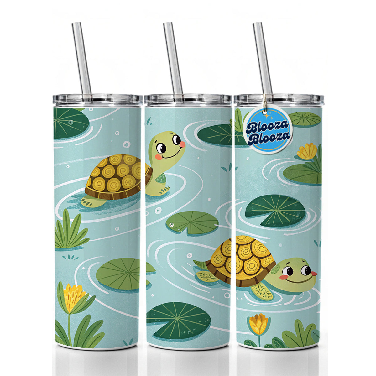 Turtles Swimming In Pond Skinny Tumbler 20oz with Straw Insulated Water Bottle Gift