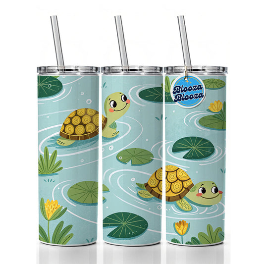 Turtles Swimming In Pond Skinny Tumbler 20oz with Straw Insulated Water Bottle Gift
