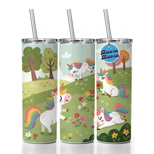 Unicorns Playing Cute Skinny Tumbler 20oz with Straw Insulated Water Bottle Gift