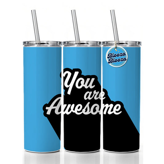 You Are Awesome Funny Inspirational Blue Skinny Tumbler 20oz with Straw Insulated Water Bottle Gift