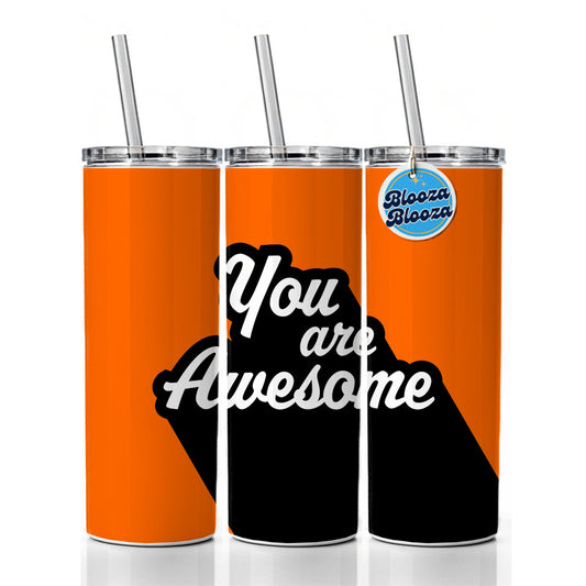 You Are Awesome Funny Inspirational Orange Skinny Tumbler 20oz with Straw Insulated Water Bottle Gift