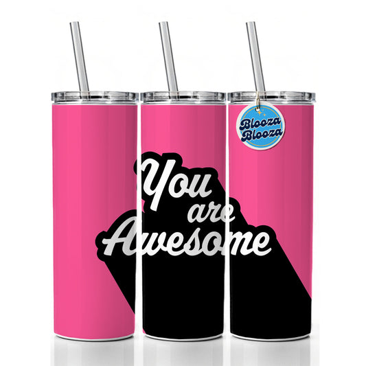 You Are Awesome Funny Inspirational Pink Skinny Tumbler 20oz with Straw Insulated Water Bottle Gift