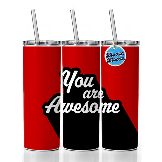 You Are Awesome Funny Inspirational Red Skinny Tumbler 20oz with Straw Insulated Water Bottle Gift