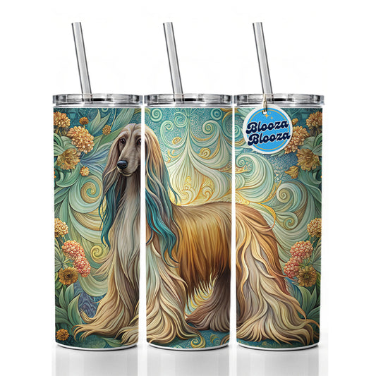 Afghan Hound Dog Art Nouveau Skinny Tumbler 20oz with Straw Insulated Water Bottle Gift