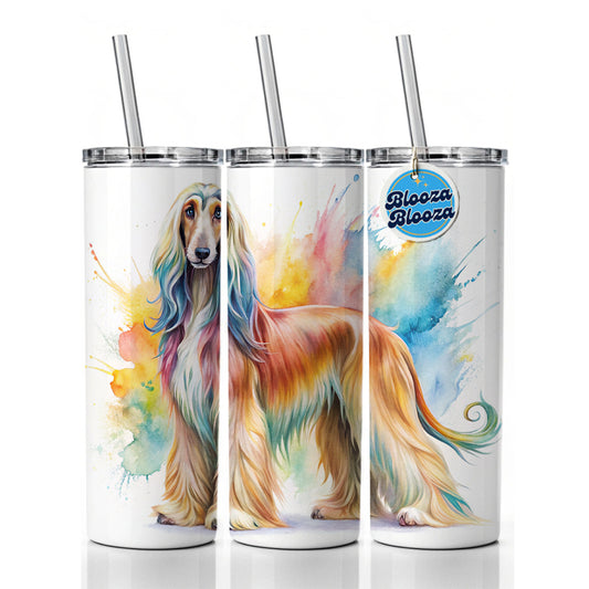 Afghan Hound Dog Watercolor Style Skinny Tumbler 20oz with Straw Insulated Water Bottle Gift