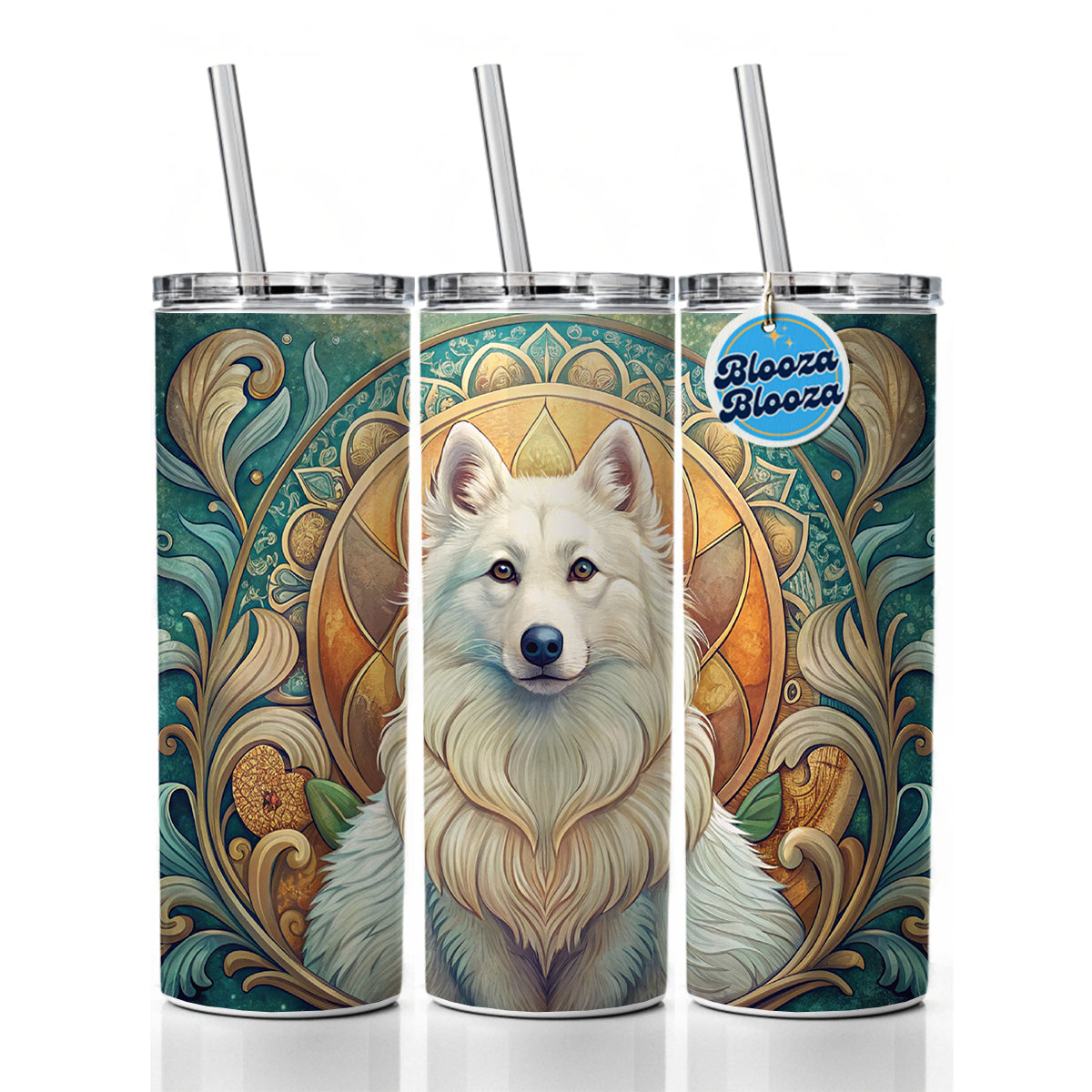 American Eskimo Dog Art Nouveau Skinny Tumbler 20oz with Straw Insulated Water Bottle Gift
