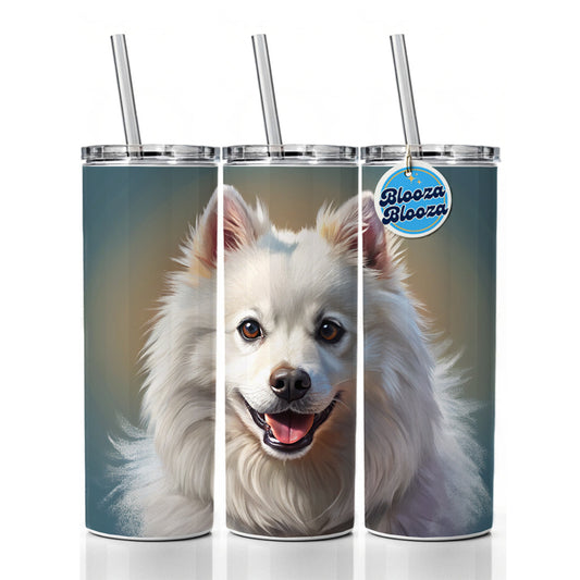 American Eskimo Dog Illustration Skinny Tumbler 20oz with Straw Insulated Water Bottle Gift