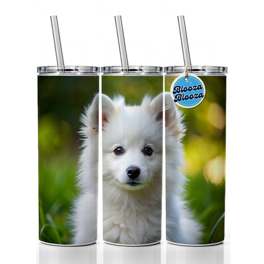 American Eskimo Dog Puppy Photo Skinny Tumbler 20oz with Straw Insulated Water Bottle Gift