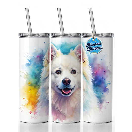American Eskimo Dog Watercolor Style Skinny Tumbler 20oz with Straw Insulated Water Bottle Gift