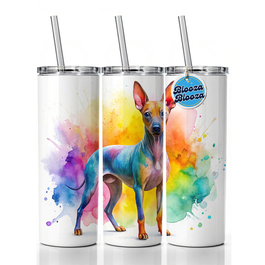 American Hairless Terrier Dog Watercolor Style Skinny Tumbler 20oz with Straw Insulated Water Bottle Gift