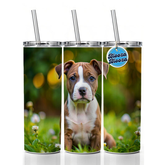 American Staffordshire Terrier Dog Puppy Photo Skinny Tumbler 20oz with Straw Insulated Water Bottle Gift