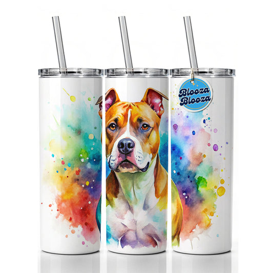 American Staffordshire Terrier Dog Watercolor Style Skinny Tumbler 20oz with Straw Insulated Water Bottle Gift